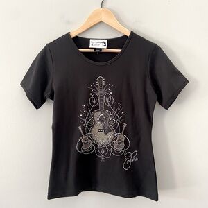 NWOT Elvis Presley by Christine Alexander Bedazzled Sequin Guitar Cotton Shirt